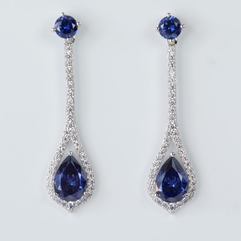 Sterling Silver/CZ /Tanzanite Drop Earrings
